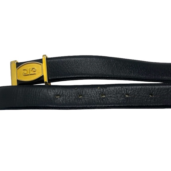 Designer Belt Vintage Black Leather Gold Logo Buckle By Pierre Cardin - Picture 7 of 11